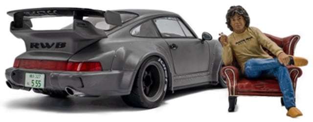 Solido 2016 Porsche 911 (964) RWB Bodykit Nardo Grey w/ Akira Nakai Figure 1:18 Cartsfy Inc.