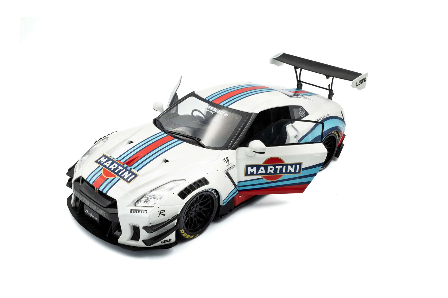 Solido 2024 Nissan GT-R (R35) W/ Liberty Walk Body Kit 2.0 Martini White 1:18 Cartsfy Inc.
