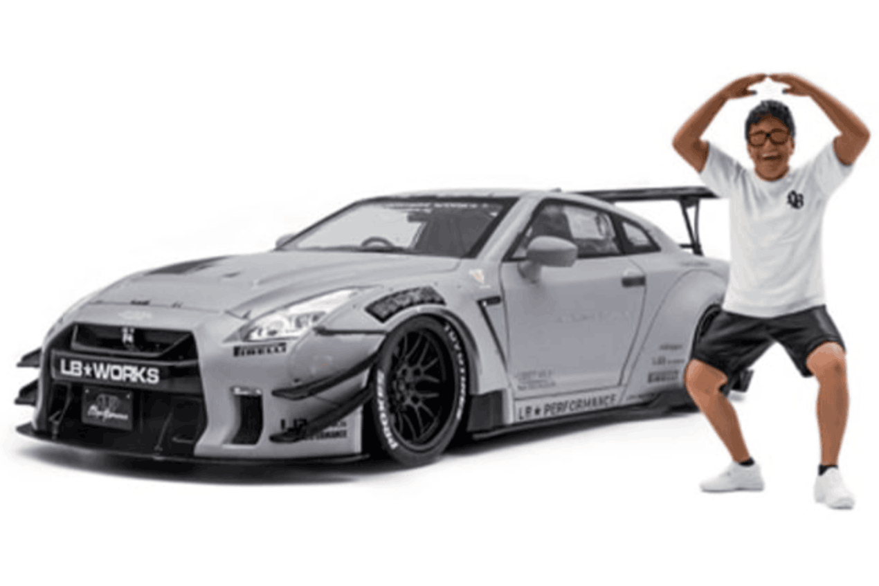 Solido Nissan GT-R (R35) W/ Liberty Walk Body Kit 2.0 Grey w/ Kato San Figure 1:18 Cartsfy Inc.