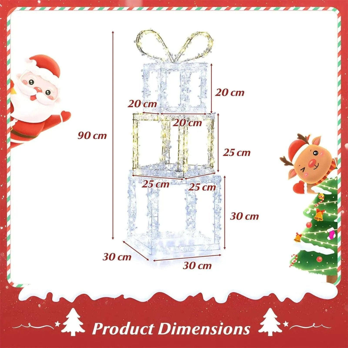 Stacked Lighted Gift Boxes Set of 3 Pre-Lit Christmas Present Box Lights DirectDeals Default Title Default Title-