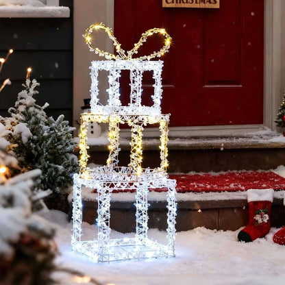 Stacked Lighted Gift Boxes Set of 3 Pre-Lit Christmas Present Box Lights DirectDeals Default Title Default Title-