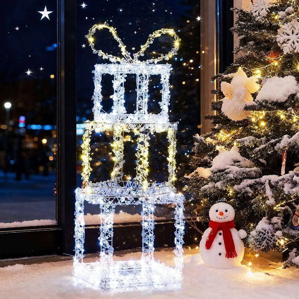 Stacked Lighted Gift Boxes Set of 3 Pre-Lit Christmas Present Box Lights DirectDeals Default Title Default Title-