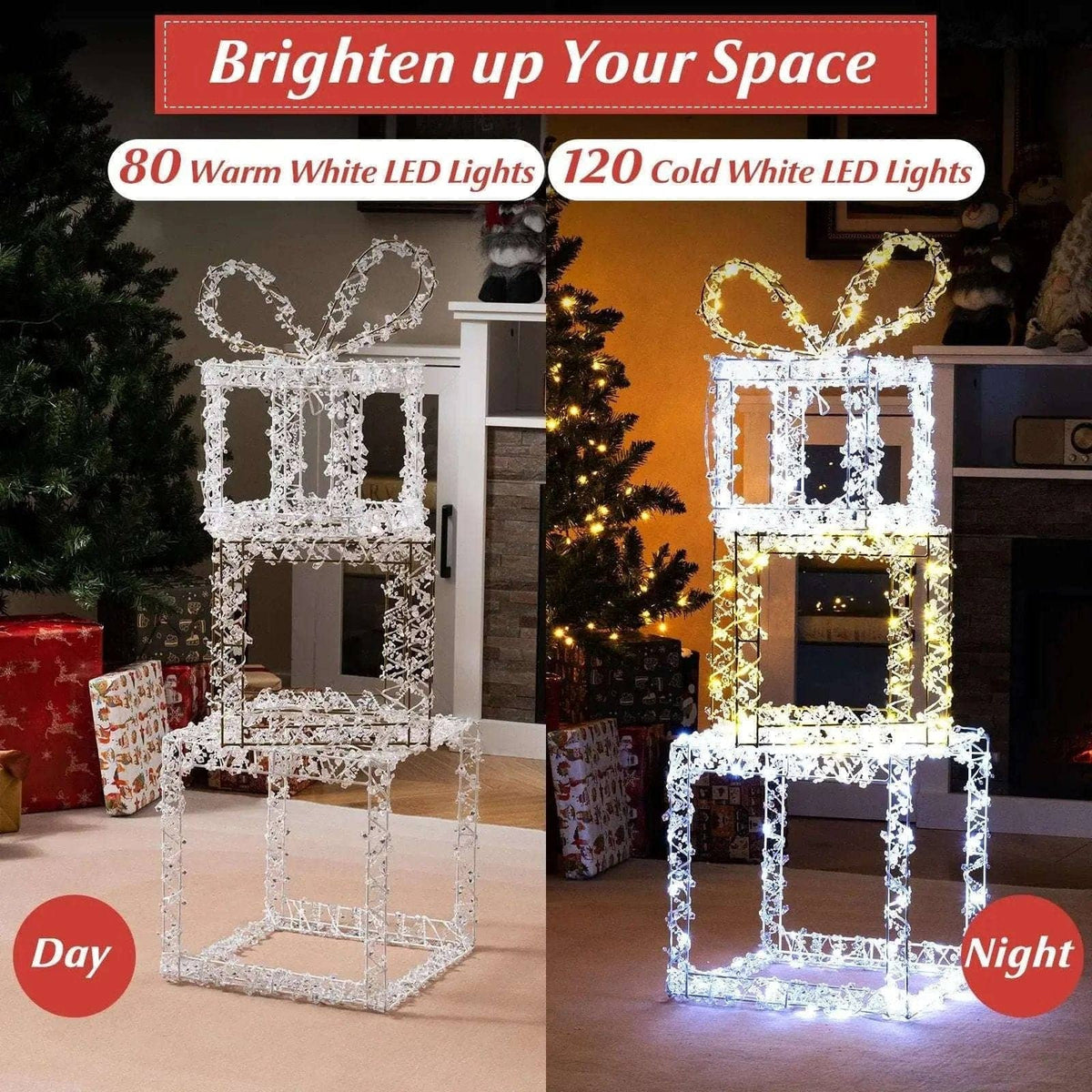 Stacked Lighted Gift Boxes Set of 3 Pre-Lit Christmas Present Box Lights DirectDeals Default Title Default Title-