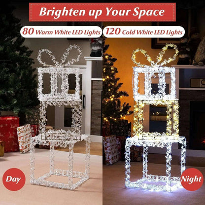 Stacked Lighted Gift Boxes Set of 3 Pre-Lit Christmas Present Box Lights DirectDeals Default Title Default Title-