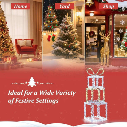Stacked Lighted Gift Boxes Set of 3 Pre-Lit Christmas Present Box Lights DirectDeals Default Title Default Title-