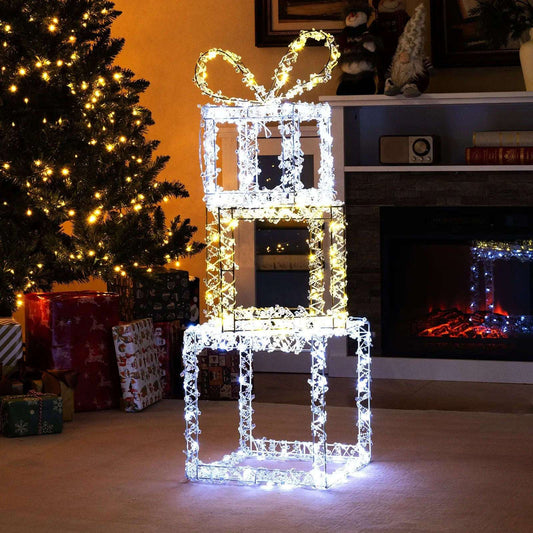 Stacked Lighted Gift Boxes Set of 3 Pre-Lit Christmas Present Box Lights DirectDeals Default Title Default Title-