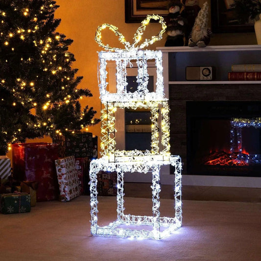 Stacked Lighted Gift Boxes Set of 3 Pre-Lit Christmas Present Box Lights DirectDeals Default Title Default Title-