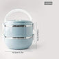 Light blue insulated bento lunch box with three compartments and round carrying handle