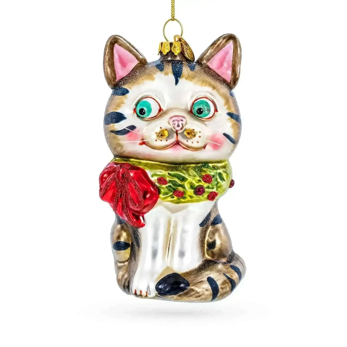 Striped Cat with Scarf Glass Christmas Ornament Cartsfy Inc.