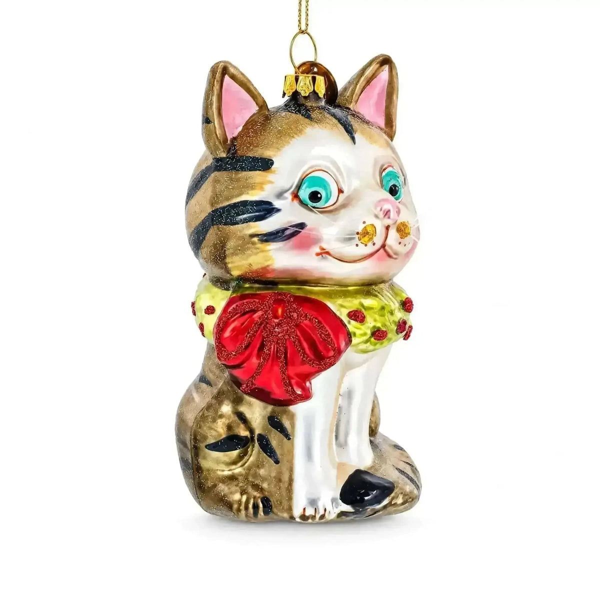 Striped Cat with Scarf Glass Christmas Ornament Cartsfy Inc.