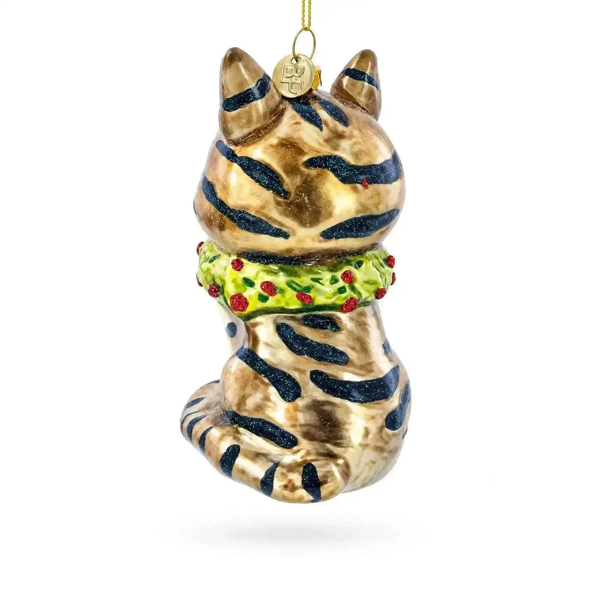 Striped Cat with Scarf Glass Christmas Ornament Cartsfy Inc.
