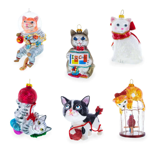 Striped Cat with Scarf Glass Christmas Ornament BestPysanky Default Title Default Title-