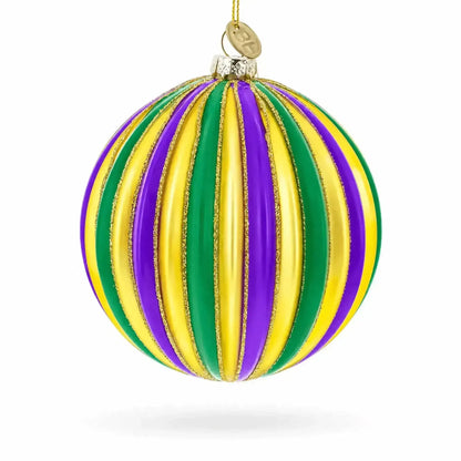 Striped Purple, Green, and Gold Glass Ball Christmas Ornament Cartsfy Inc.