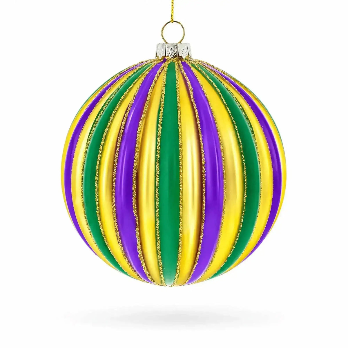 Striped Purple, Green, and Gold Glass Ball Christmas Ornament Cartsfy Inc.