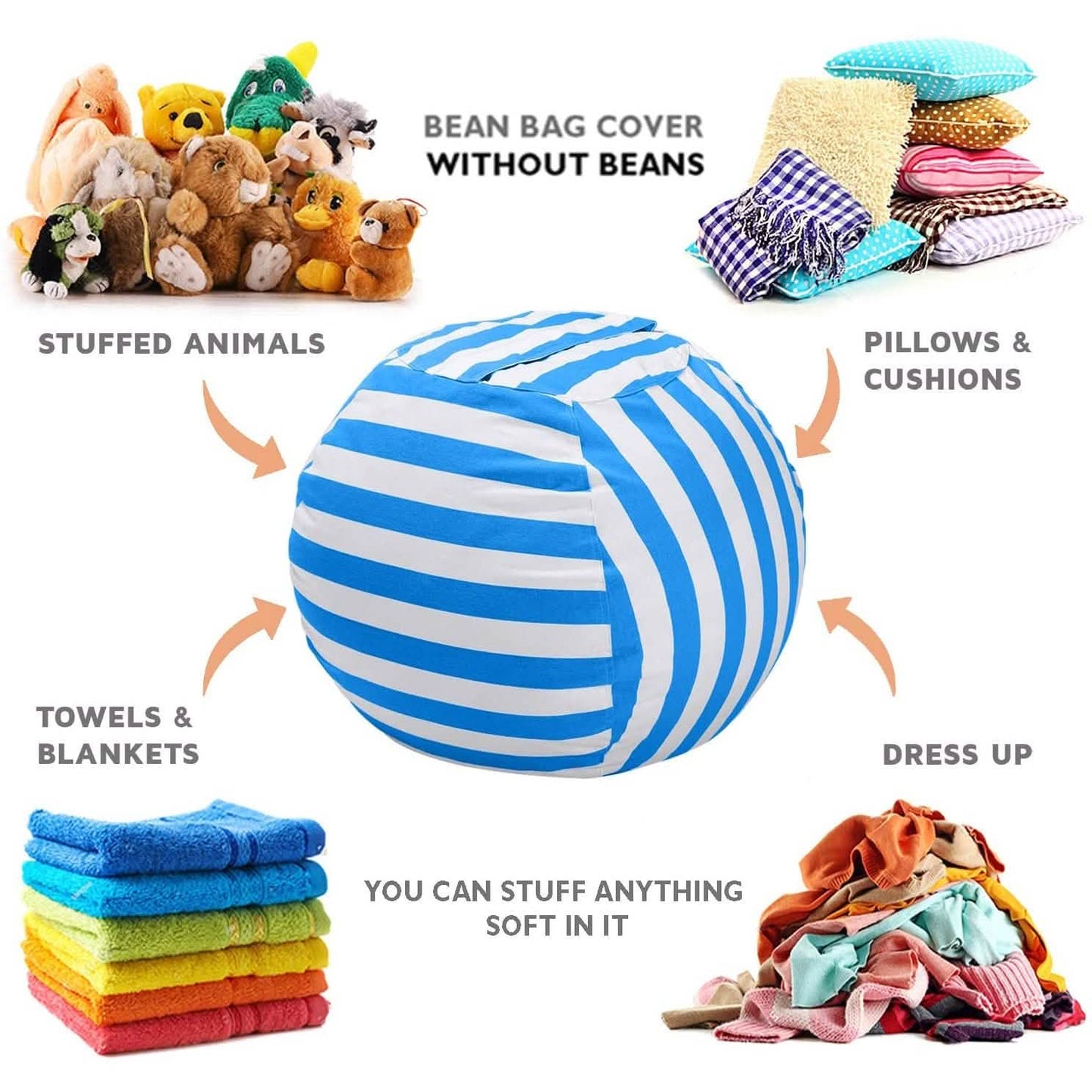 Stuffed Animal Storage Bean Bag Chair Cover Cartsfy Inc.