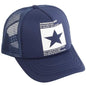 Unisex baseball cap, navy front panel with star print and blue mesh back