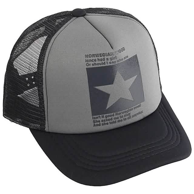 Unisex baseball cap, gray front panel with star graphic and black mesh back