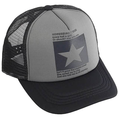 Unisex baseball cap, gray front panel with star graphic and black mesh back
