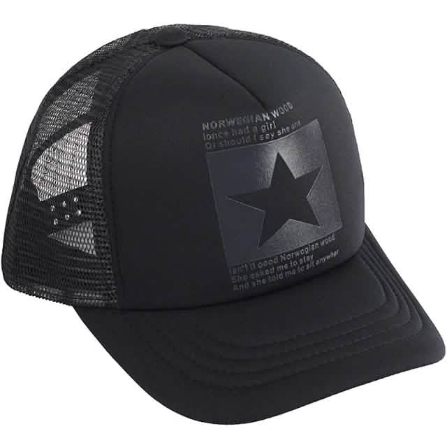 Unisex baseball cap, black front panel with star graphic and black mesh sides