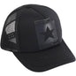 Unisex baseball cap, black front panel with star graphic and black mesh sides