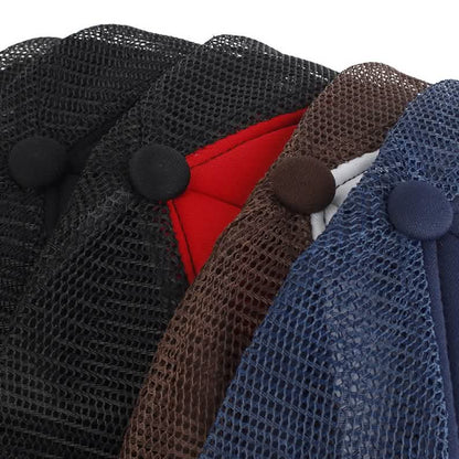 Baseball cap set in black, brown, and blue with pom pom details