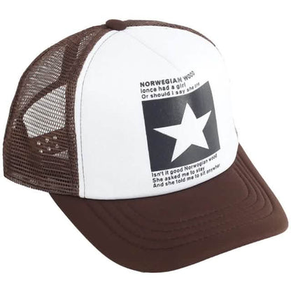 Unisex baseball cap, brown front panel with star print and mesh back