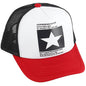 Unisex baseball cap, red brim with white front panel and star print