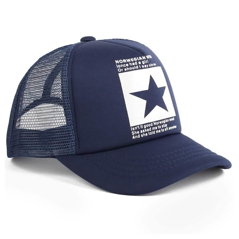 Navy unisex baseball cap with mesh sides and white star graphic on front