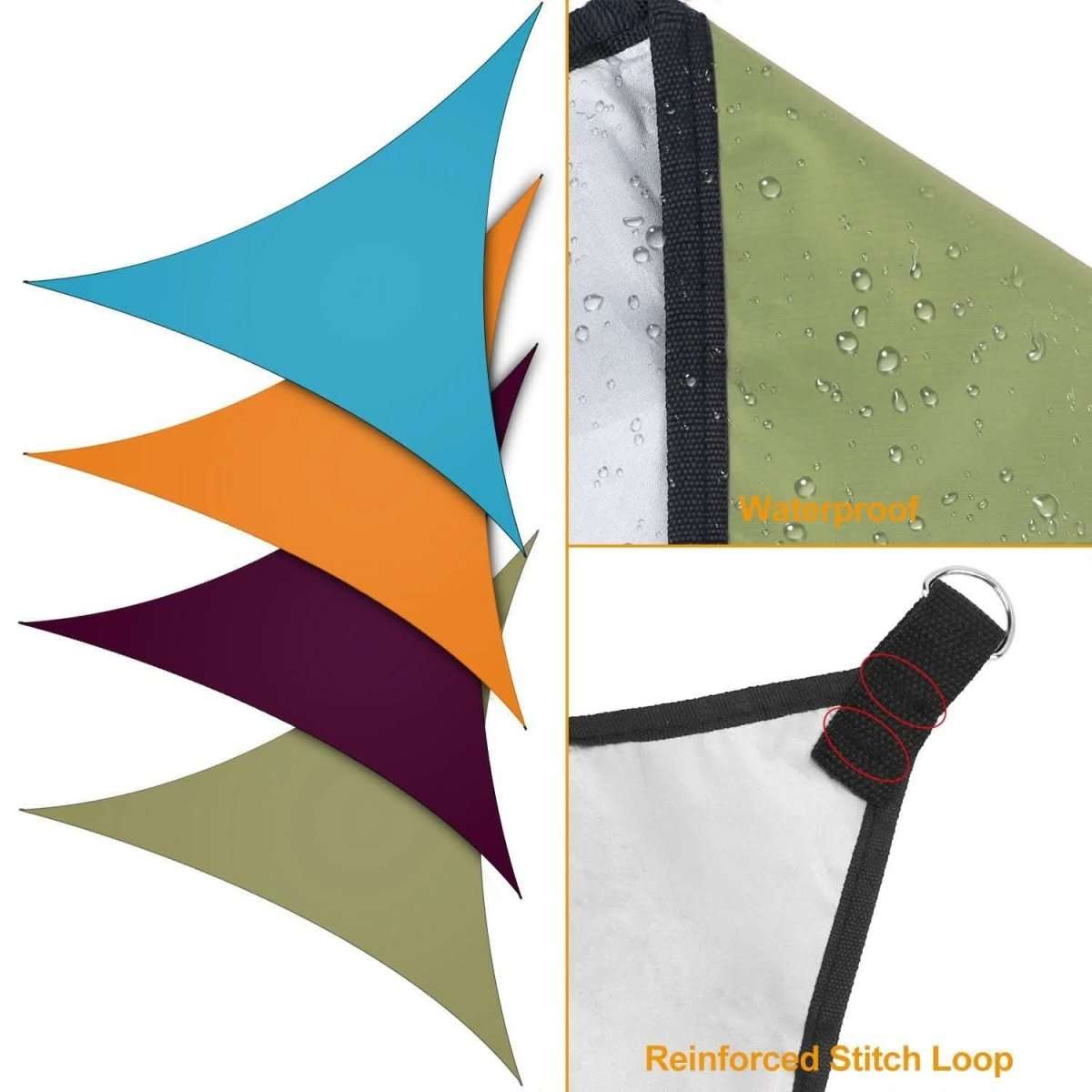 Sunshade canopy corner with reinforced stitch loop and rope, black webbing with red trim