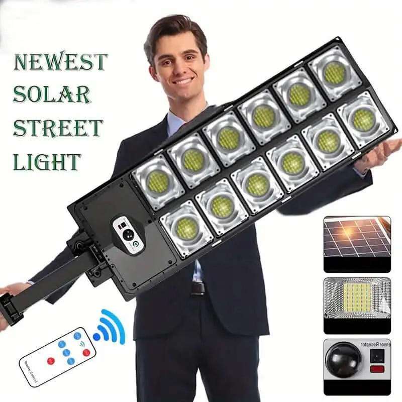 Solar LED street light with double row LED array and remote control set