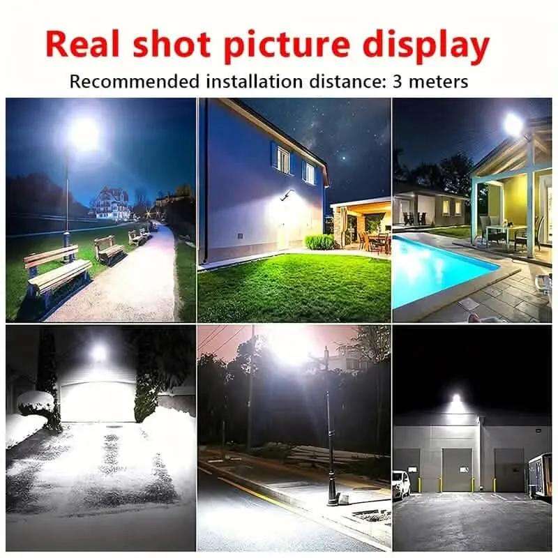 Solar LED outdoor light on pole with double row heads and bright illumination