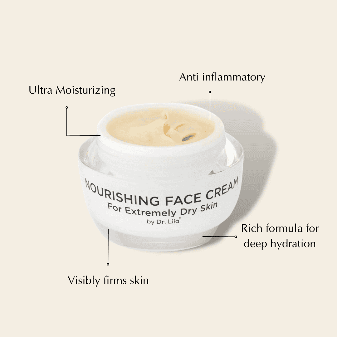 White face cream jar with gold lid and visible cream inside