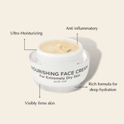 White face cream jar with gold lid and visible cream inside