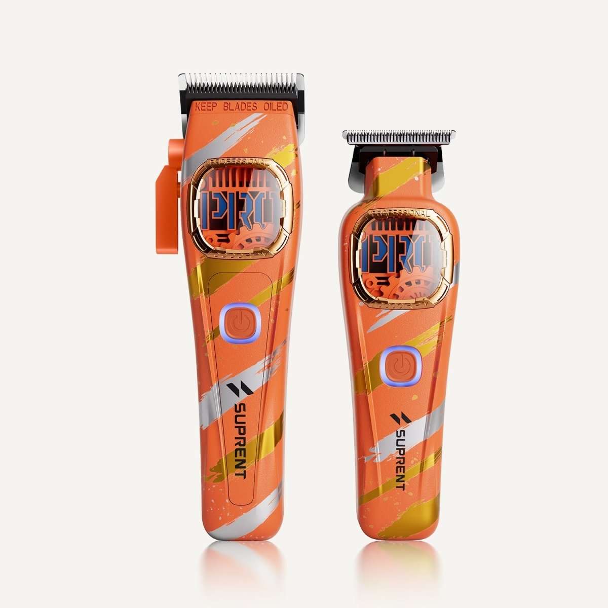 Orange clipper and trimmer pair with black blade heads and IRD PRO style display