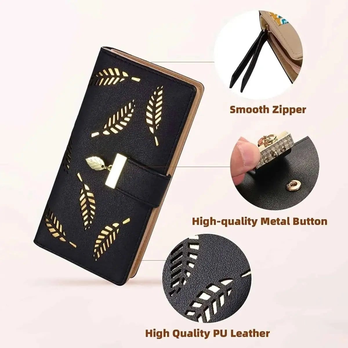 Sweet Cute Women's Long Leaf Bifold Wallet DailySale Pink Black Blue Pink-Black-Blue-Brown-Khaki-