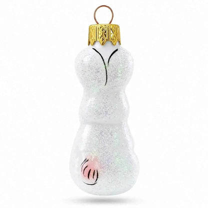 Tall Ear White Bunny Glass Christmas Ornament