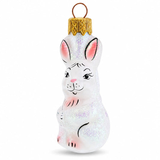 Tall Ear White Bunny Glass Christmas Ornament BestPysanky Default Title Default Title-