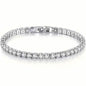Silver-tone tennis bracelet with single row of clear round stones and hinged clasp