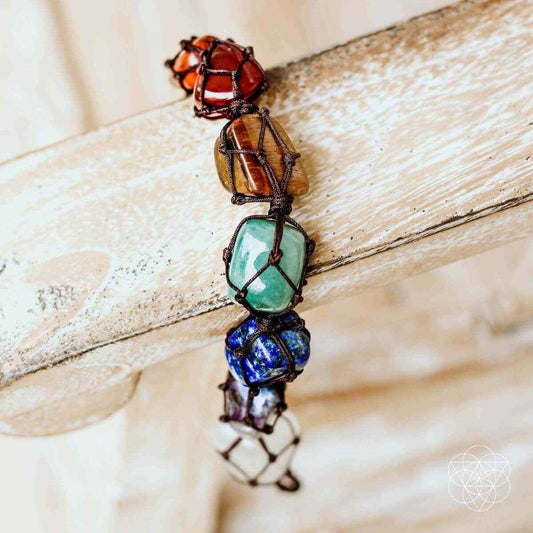 Colorful bead tassel with faceted chakra stones and looped hanging cord