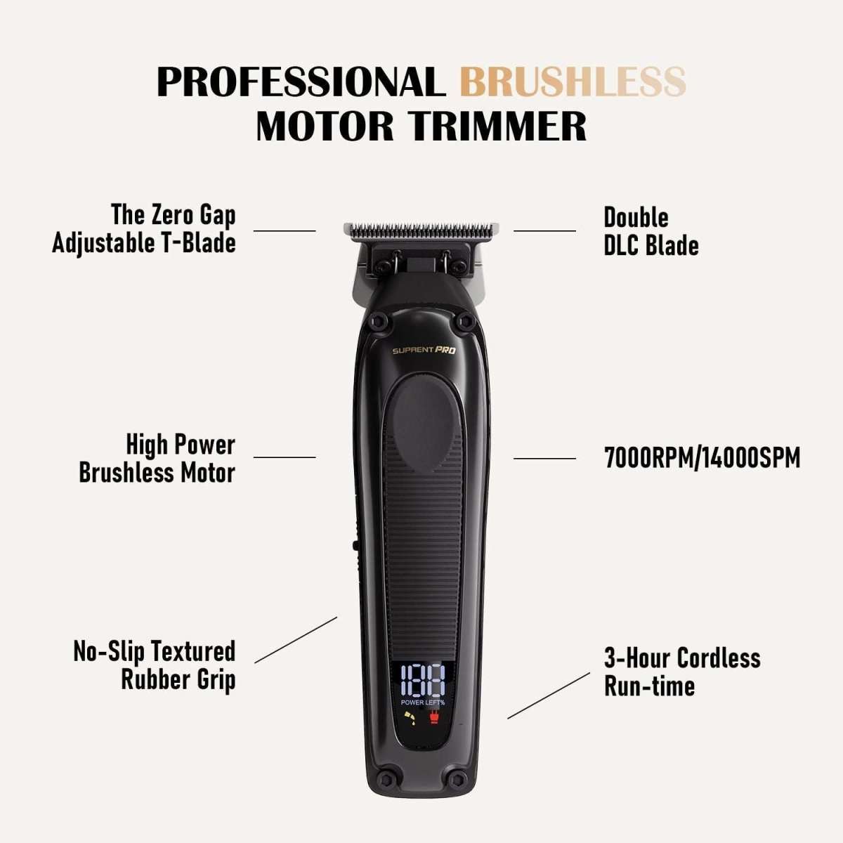 Professional hair trimmer, dark black clipper with blade and digital screen