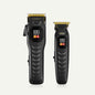 Black electric clipper and trimmer set with gold blades, dual devices, LCD display