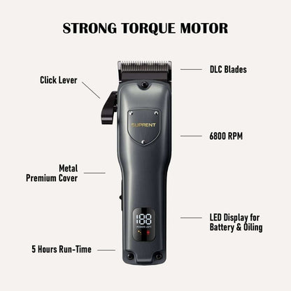 Hair clipper with DLC blades, metal cover, and LED power display
