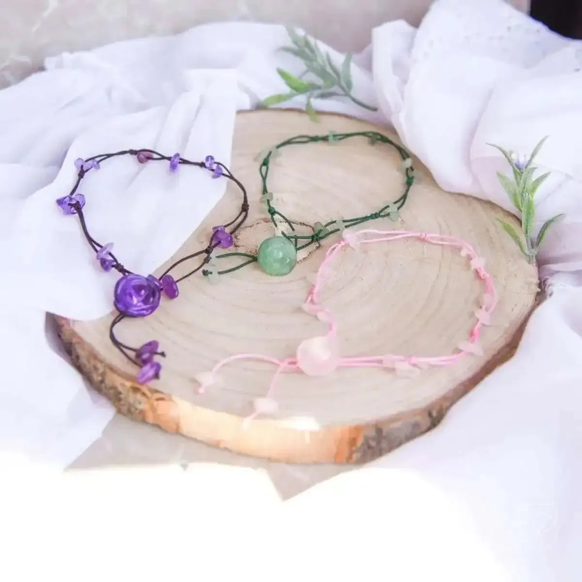 The Emotional Healing Anklet Conscious Items Amethyst Aventurine Rose Quartz Amethyst-Aventurine-Rose Quartz-