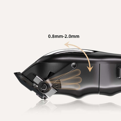 Hair clipper cutting guide showing 0.8–2.0 mm taper range