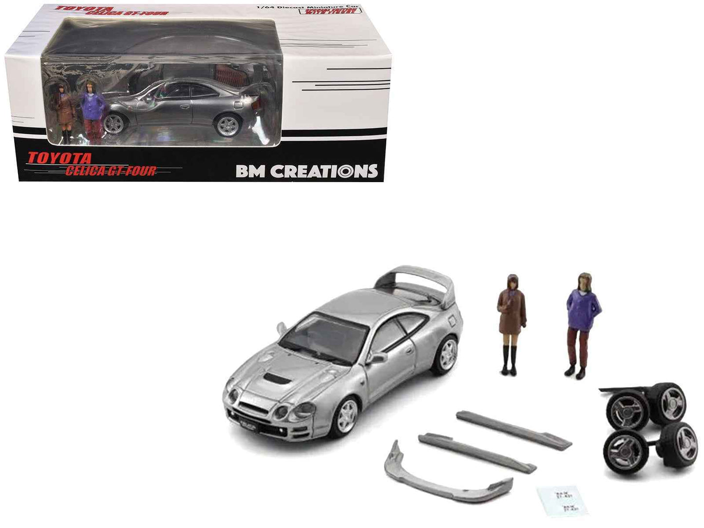 Toyota Celica GT-Four RHD (Right Hand Drive) ID Silver Metallic with 2 Figures and Accessories 1/64 Diecast Model Car by BM Creations Cartsfy Inc.