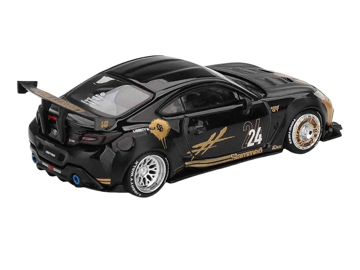 Toyota GR86 "LB-Nation - Liberty Walk" #24 Black with Carbon Hood and Gold Graphics Limited Edition 1/64 Diecast Model Car by Mini GT Miniature Motors Default Title Default Title-