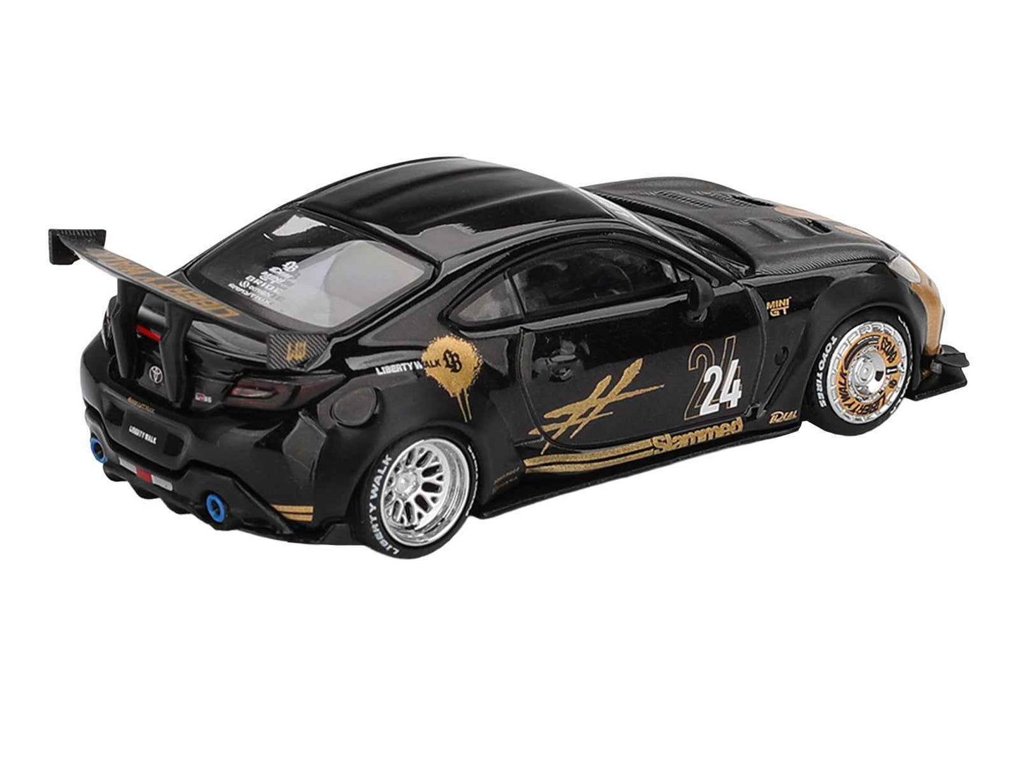 Toyota GR86 "LB-Nation - Liberty Walk" #24 Black with Carbon Hood and Gold Graphics Limited Edition 1/64 Diecast Model Car by Mini GT Cartsfy Inc.