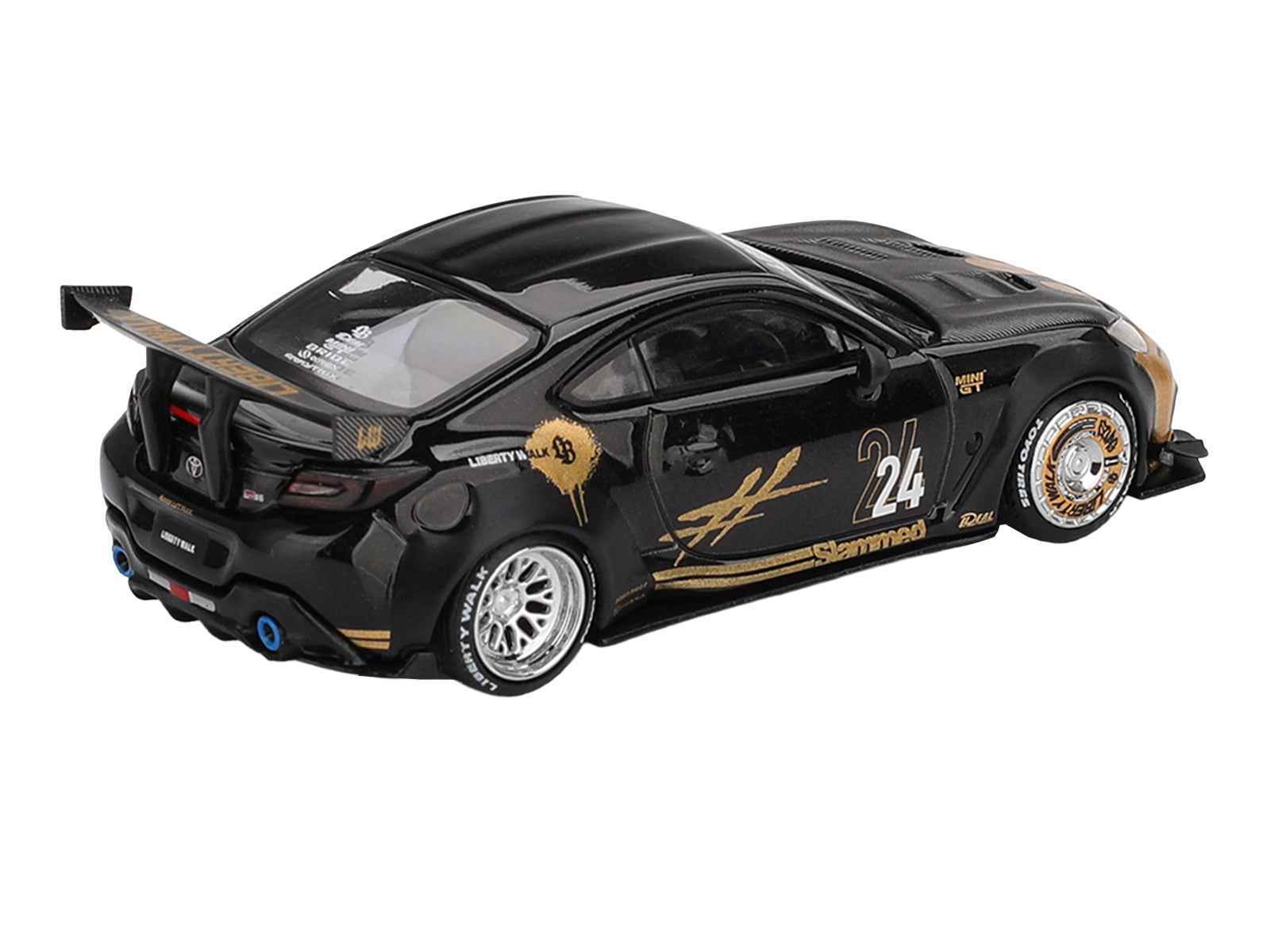 Toyota GR86 "LB-Nation - Liberty Walk" #24 Black with Carbon Hood and Gold Graphics Limited Edition 1/64 Diecast Model Car by Mini GT Cartsfy Inc.