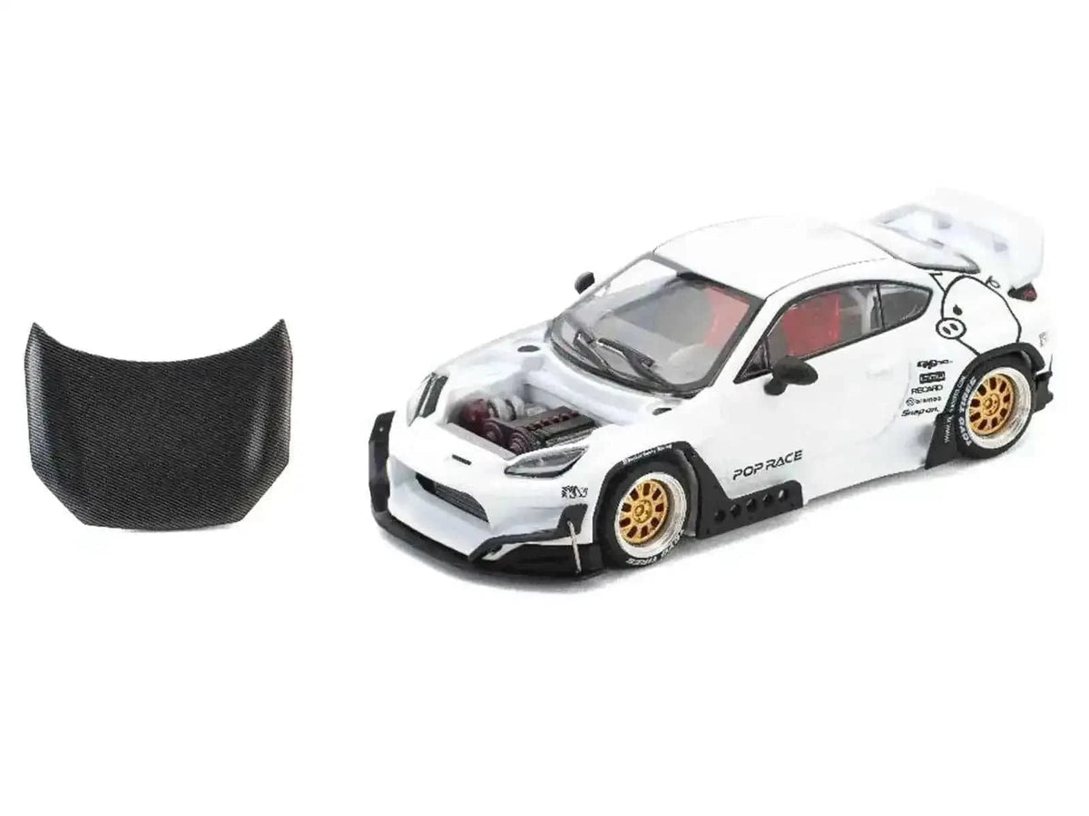 Toyota Pandem GR86 White with Carbon Hood "Enigma Exclusive Edition" 1/64 Diecast Model Car by Pop Race Cartsfy Inc.