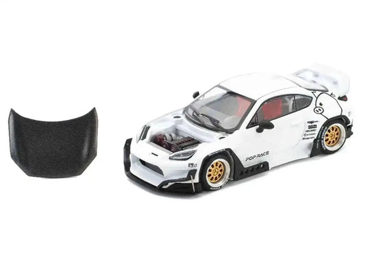 Toyota Pandem GR86 White with Carbon Hood "Enigma Exclusive Edition" 1/64 Diecast Model Car by Pop Race Cartsfy Inc.